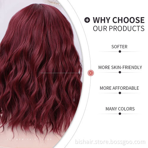 Cheap wholesale price Woven Bob curly hair wig Synthetic short burgundy wig with bangs Natural appearance Suitable for women